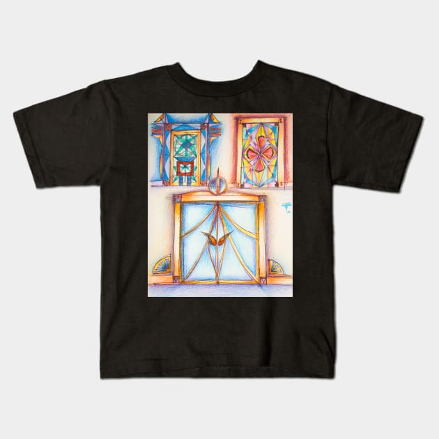 crazy doors stained glass Kids T-Shirt by terezadelpilar
